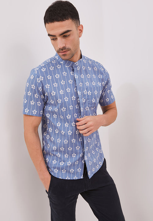 FLOWER LIGHT BLUE Man Batik Shirt