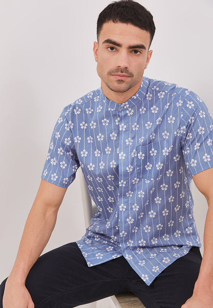 FLOWER LIGHT BLUE Man Batik Shirt