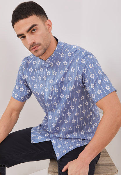 FLOWER LIGHT BLUE Man Batik Shirt