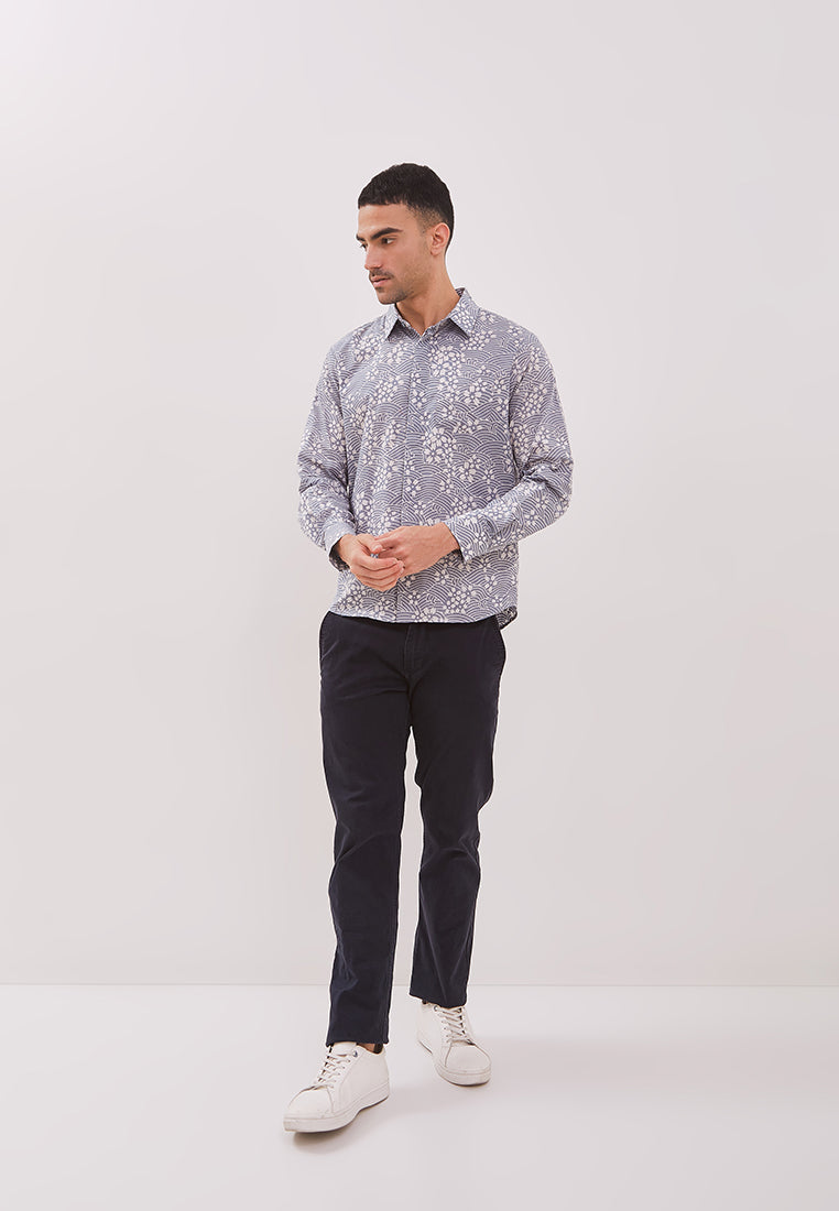 SAKURA Grey Man Batik Long Sleeve Shirt With Point Collar