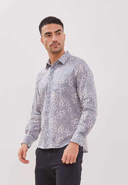 SAKURA Grey Man Batik Long Sleeve Shirt With Point Collar