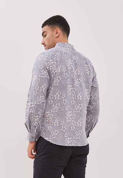 SAKURA Grey Man Batik Long Sleeve Shirt With Point Collar