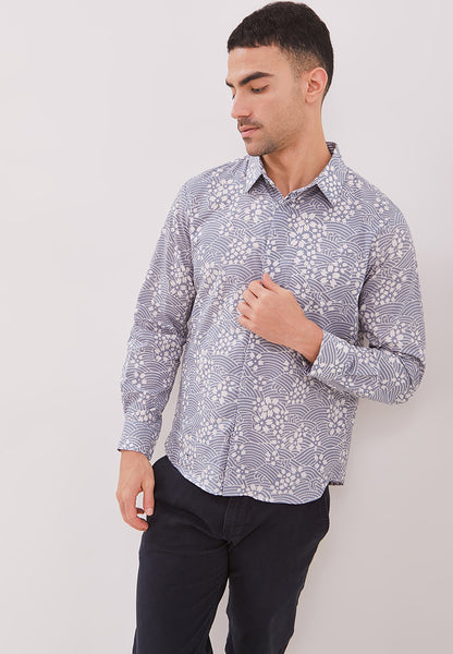 SAKURA Grey Man Batik Long Sleeve Shirt With Point Collar