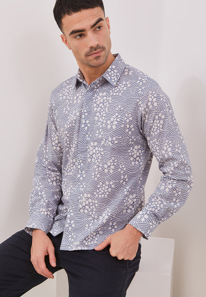 SAKURA Grey Man Batik Long Sleeve Shirt With Point Collar