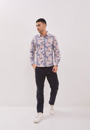 BANGKIT Blue & Pink Man Batik Long Sleeve Shirt With Point Collar