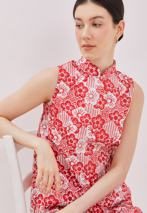 BANGKIT Red Batik Cheongsam Top