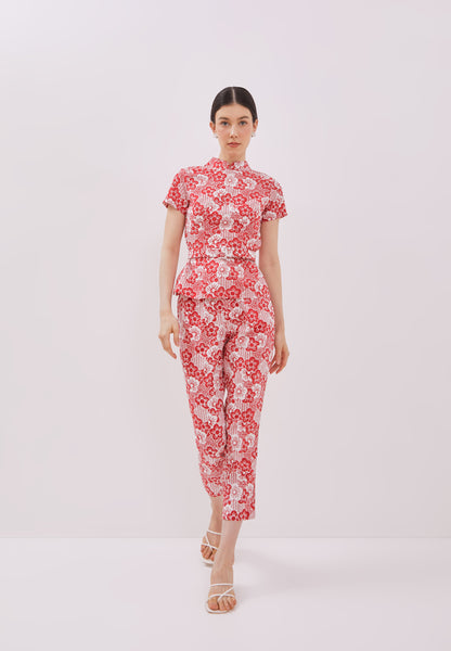 BANGKIT Red Batik Sleeve Cheongsam Top