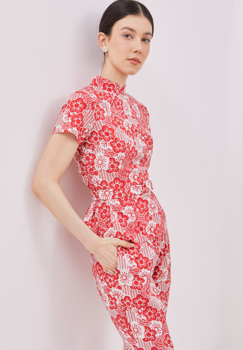 BANGKIT Red Batik Sleeve Cheongsam Top