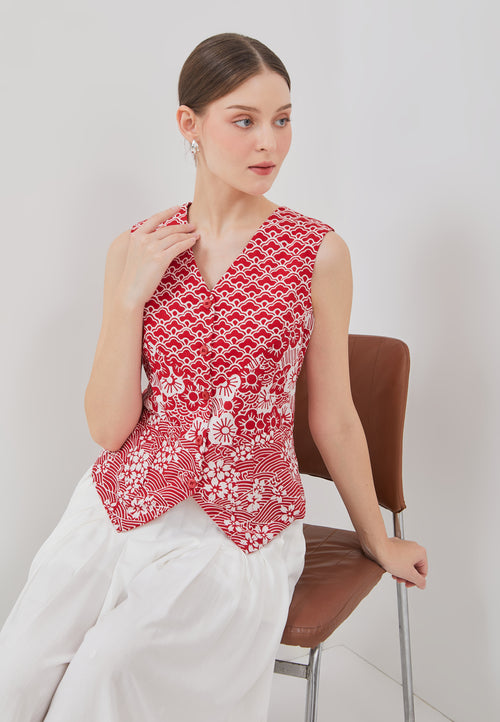 Kintsugi Red Batik Vest Top