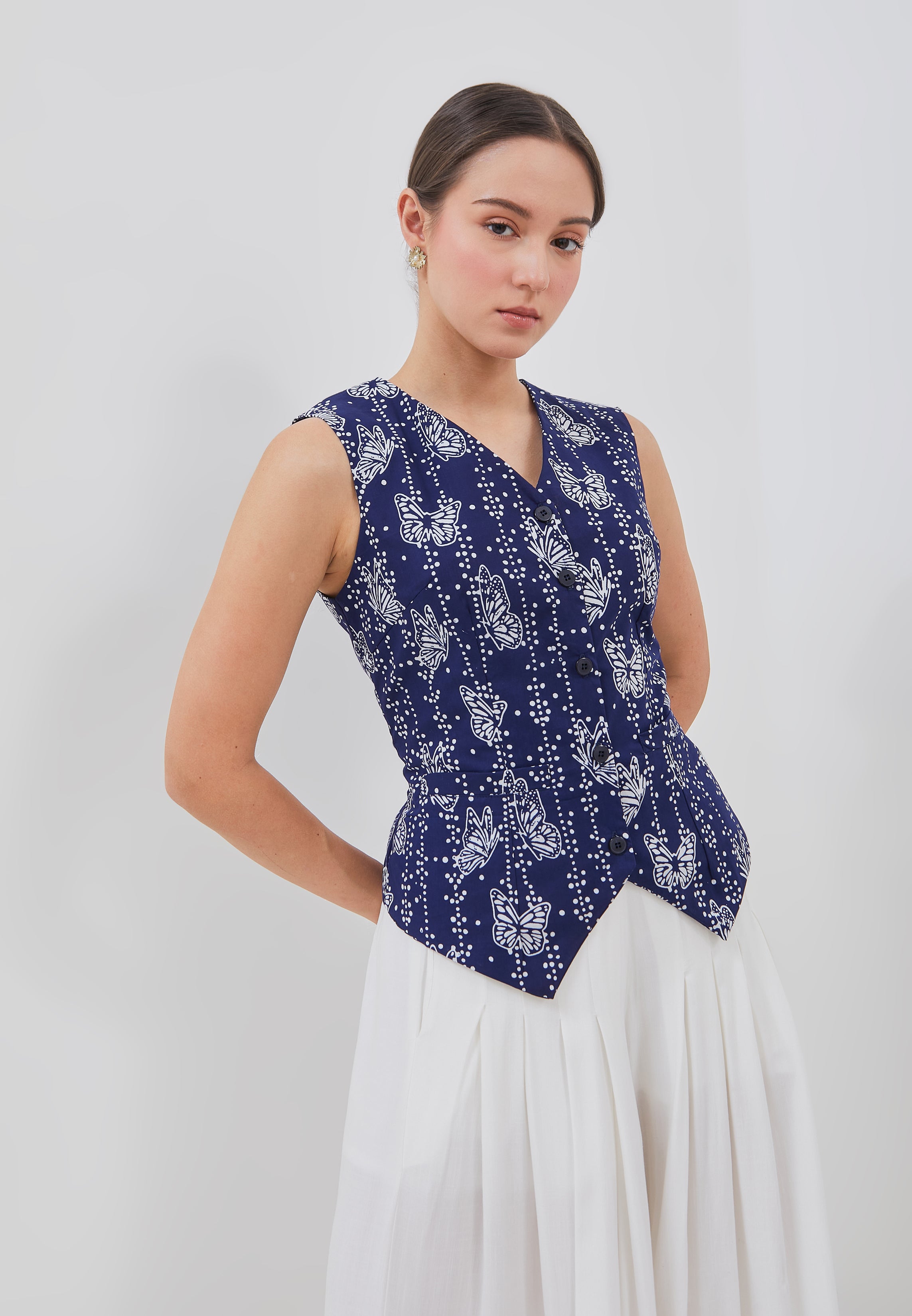 BUTTERFLY Navy Batik Vest Top