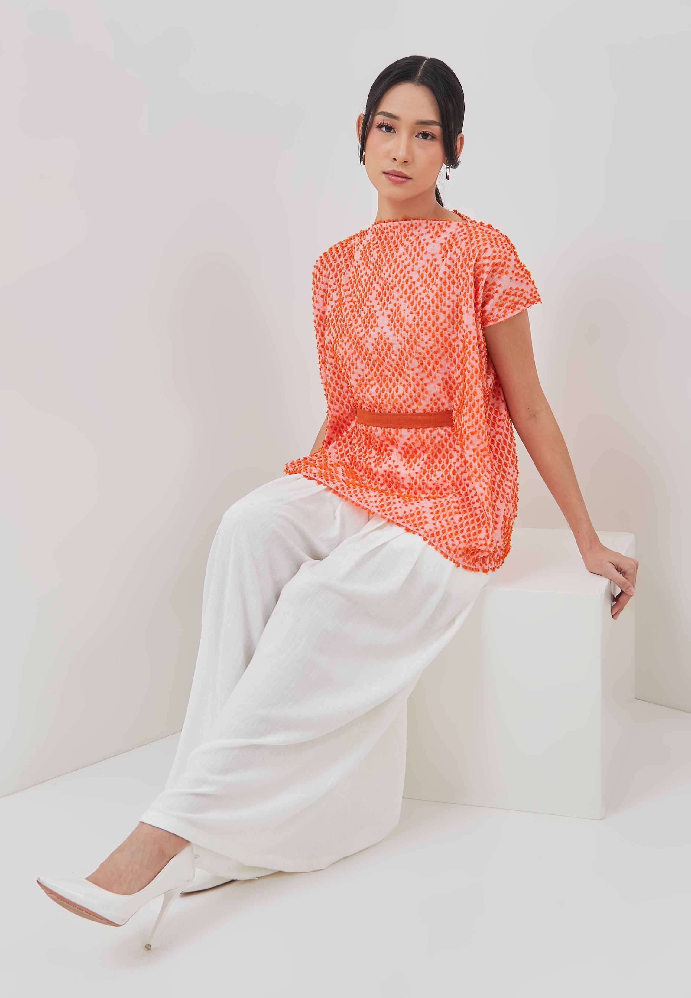 3D Tenun Orange Magic Top