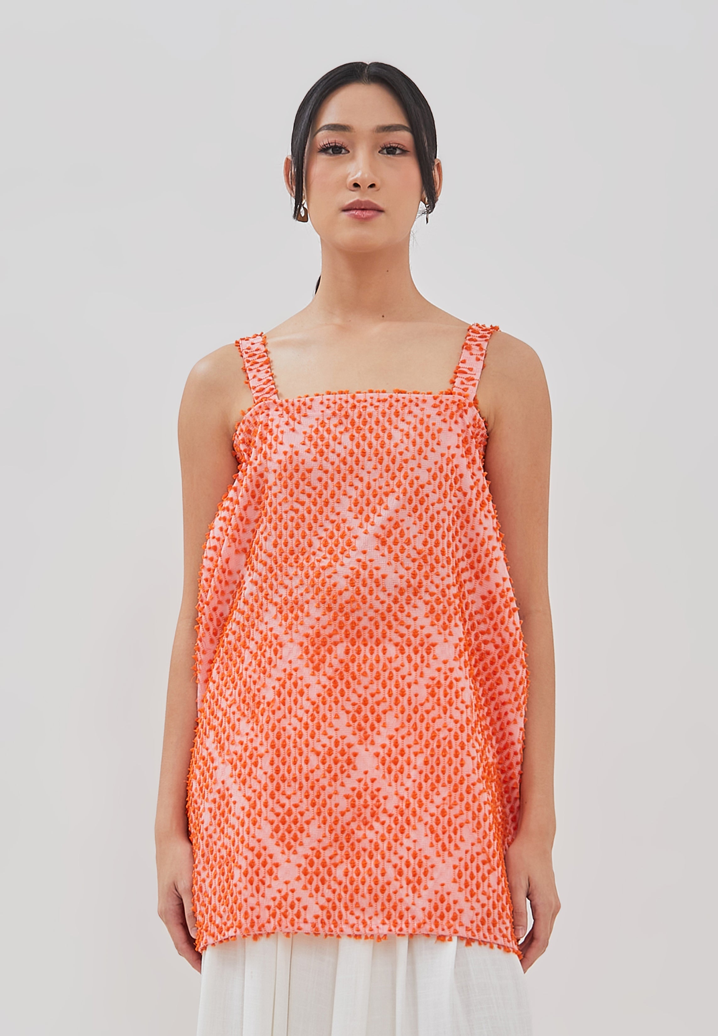 3D Tenun Orange Magic Top