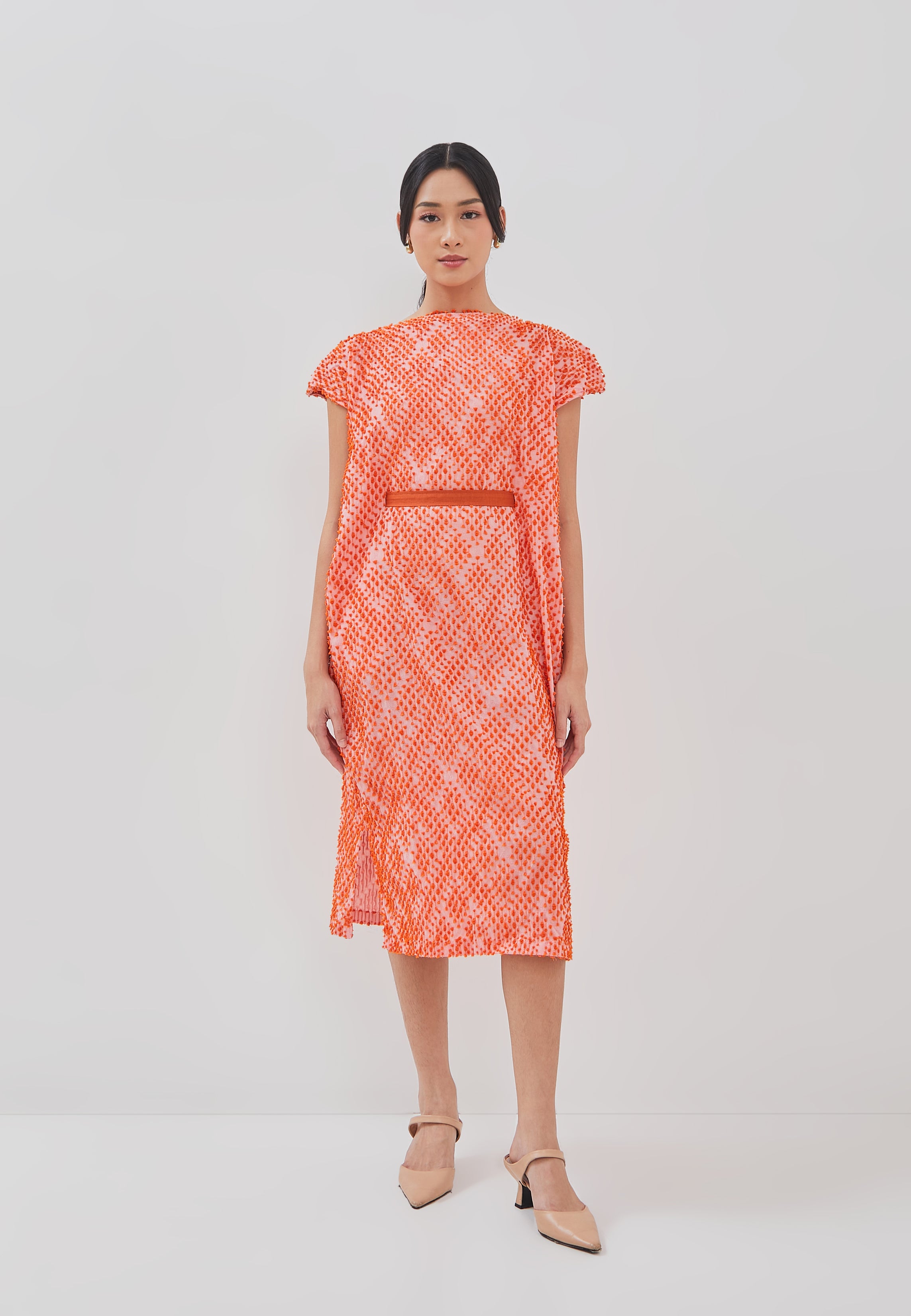 3D Tenun Orange Magic Dress