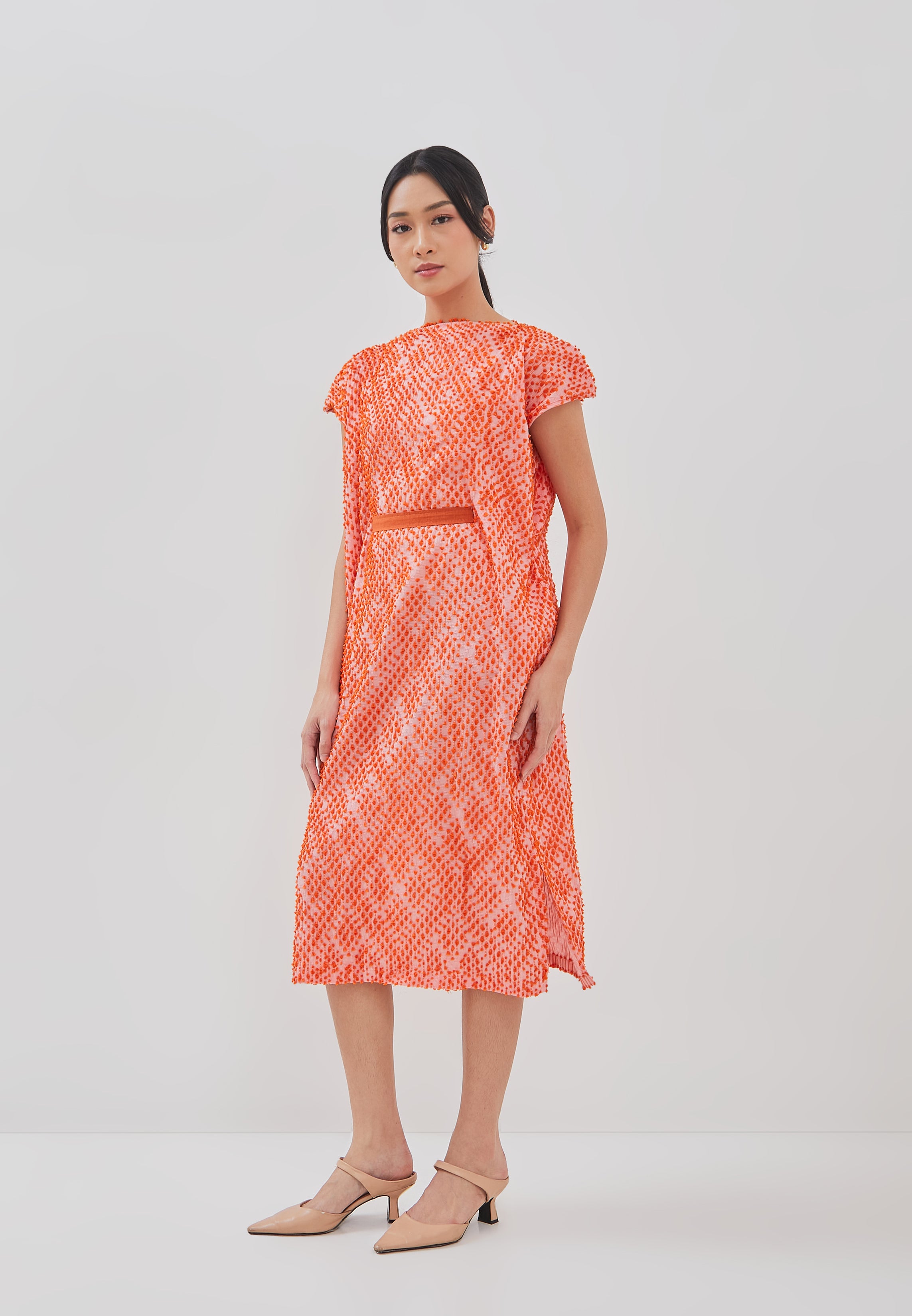 3D Tenun Orange Magic Dress