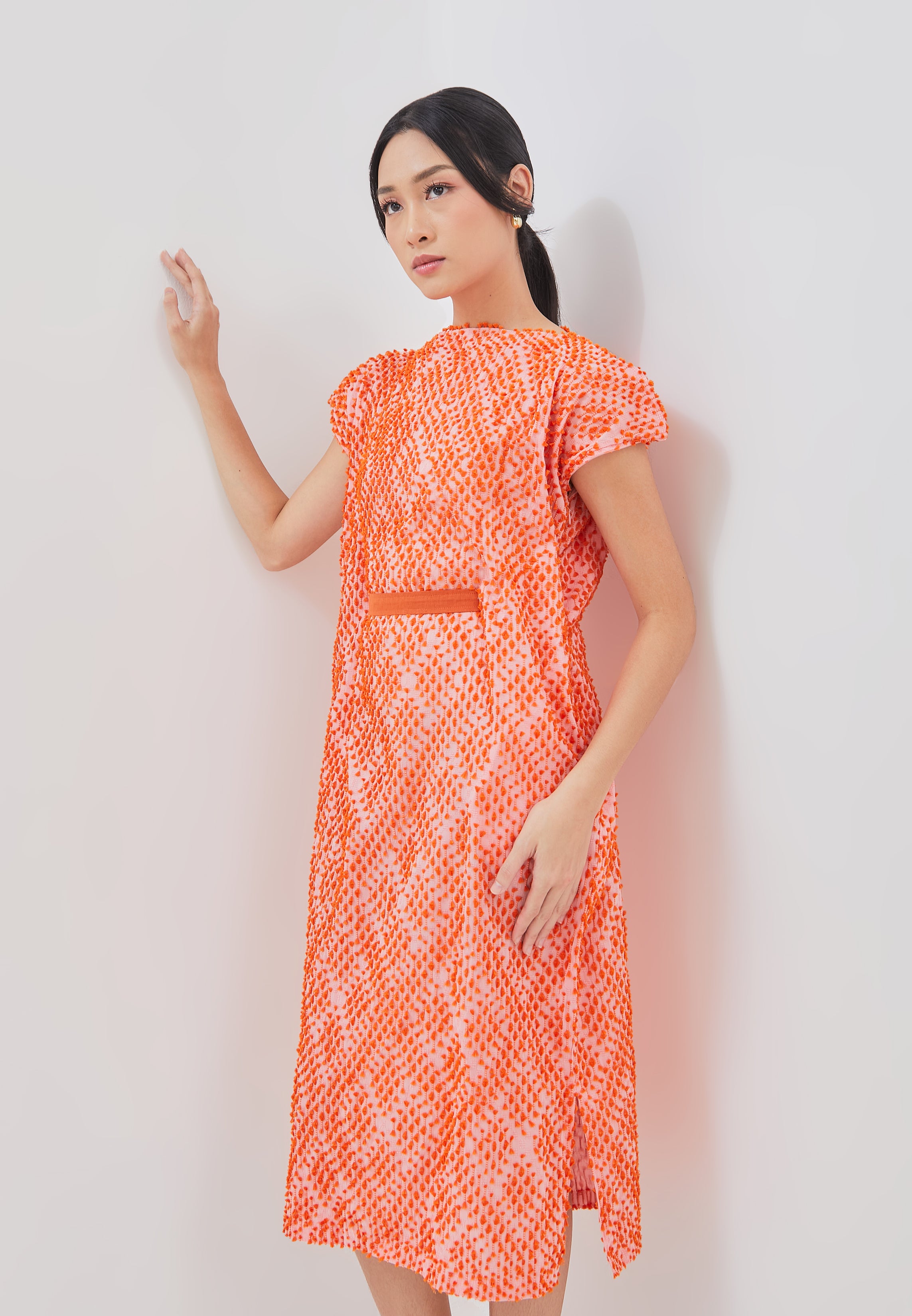 3D Tenun Orange Magic Dress