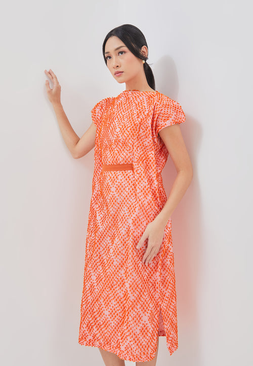 3D Tenun Orange Magic Dress