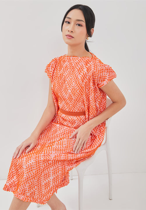 3D Tenun Orange Magic Dress