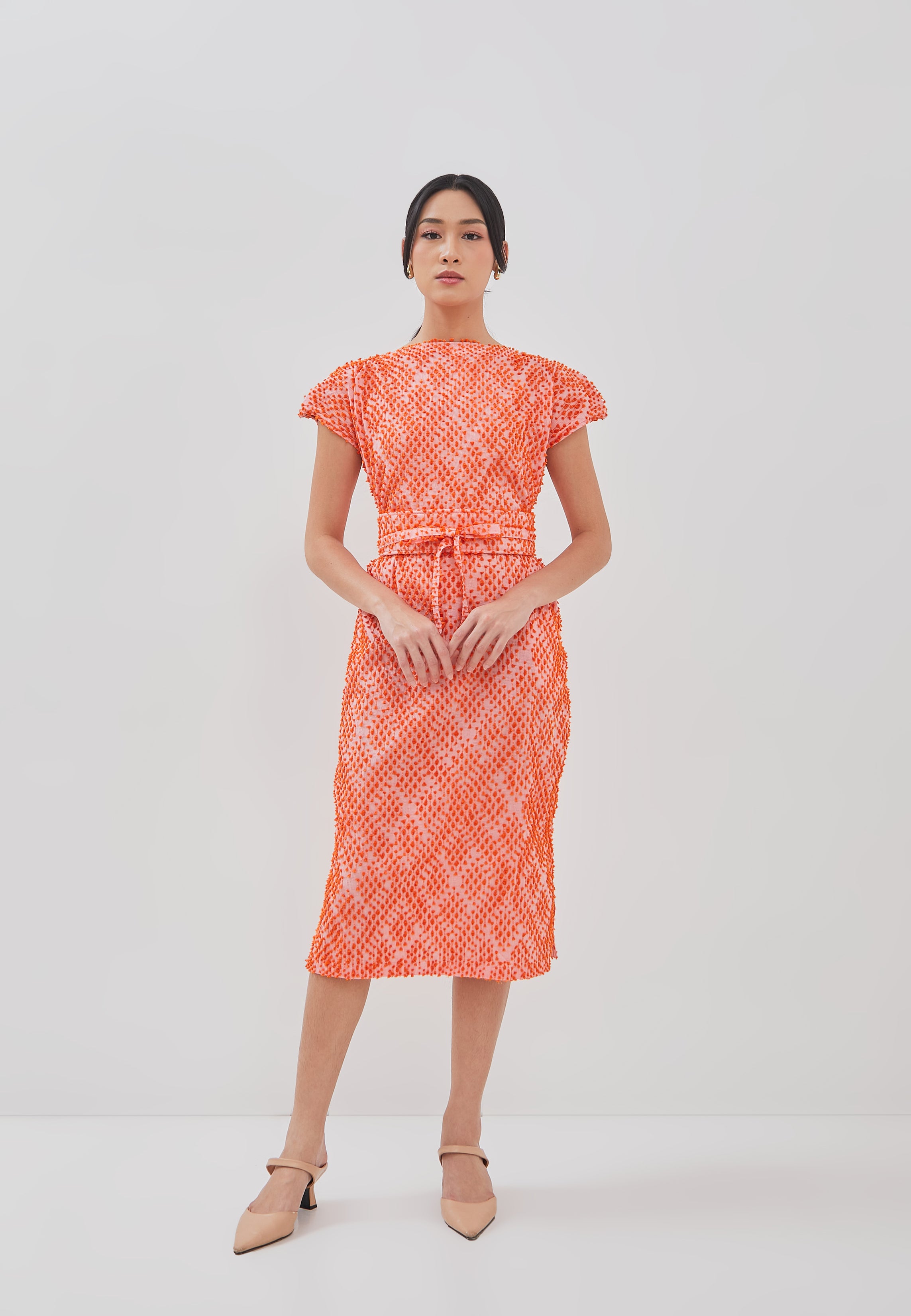 3D Tenun Orange Magic Dress