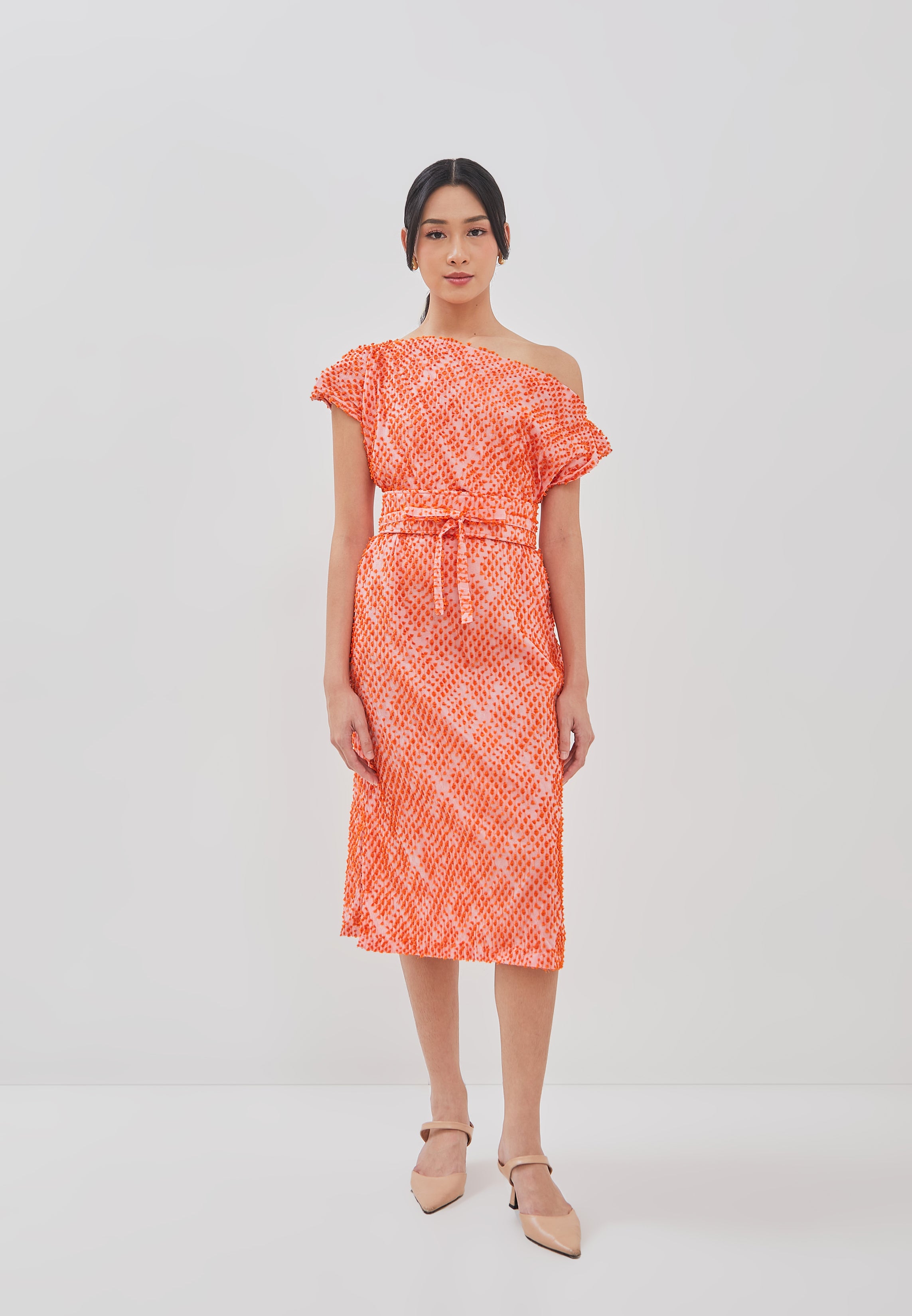 3D Tenun Orange Magic Dress