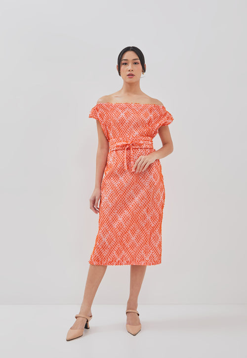 3D Tenun Orange Magic Dress