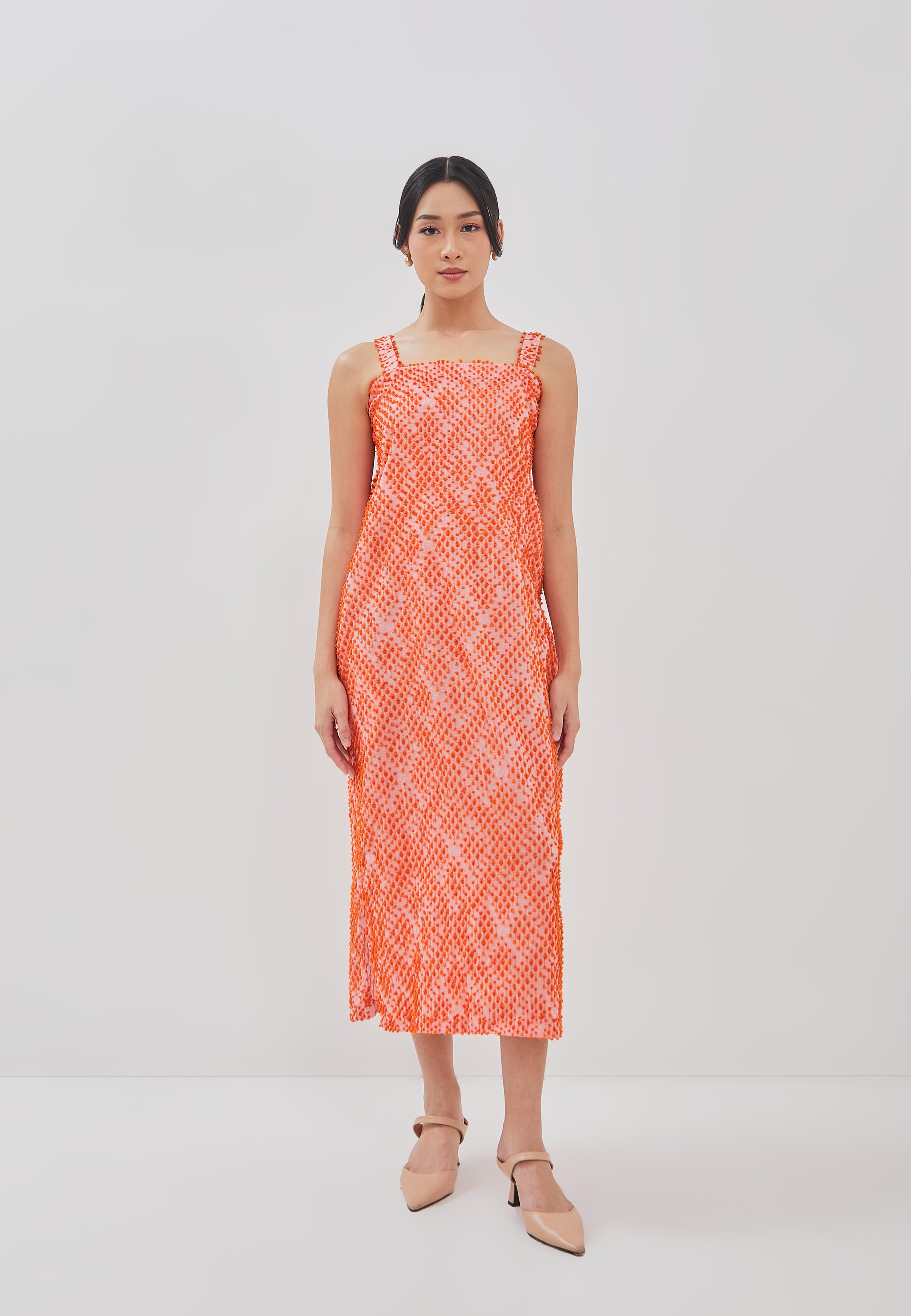 3D Tenun Orange Magic Dress