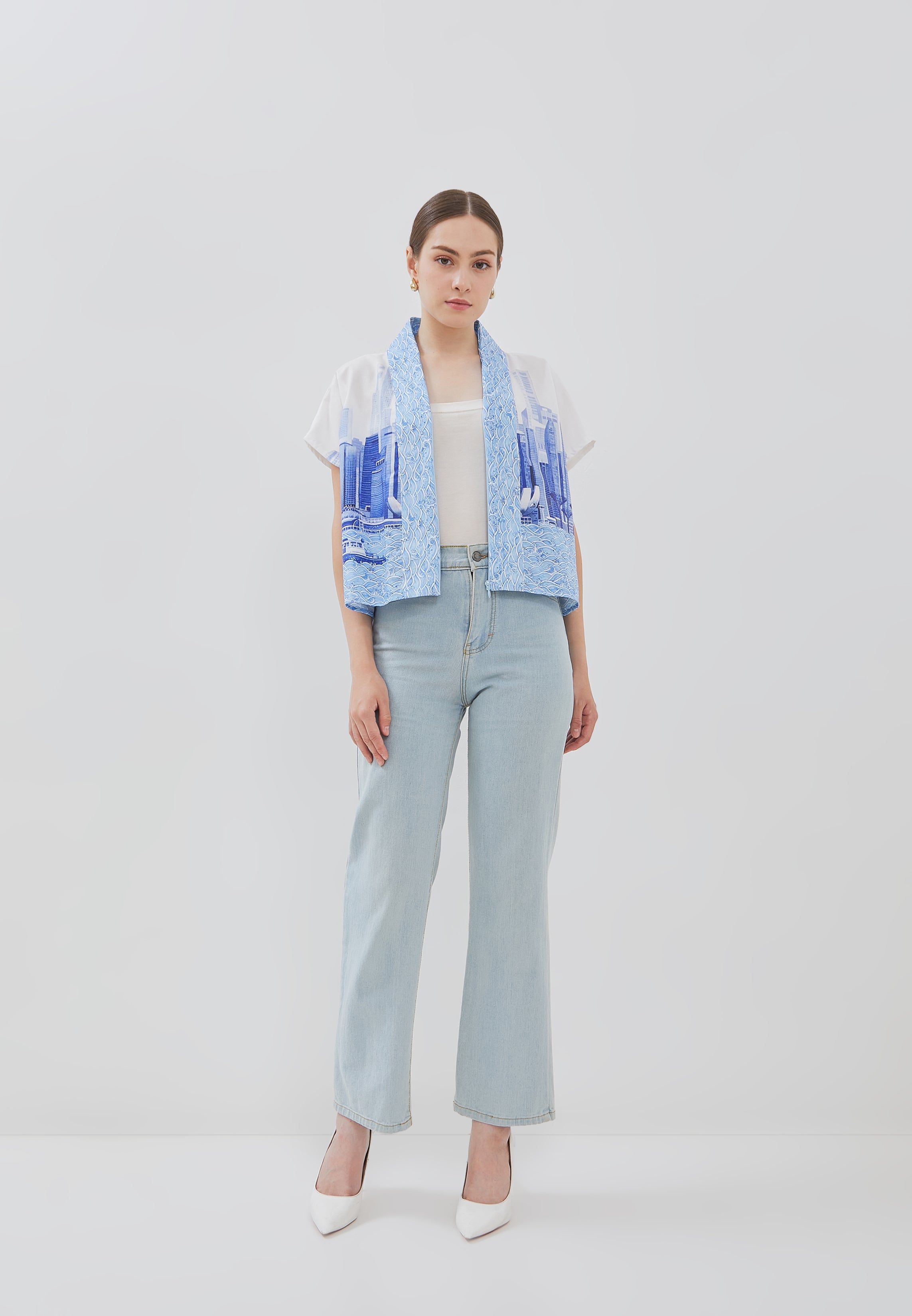 SINGAPORE SKYLINE Blue Kimono Top