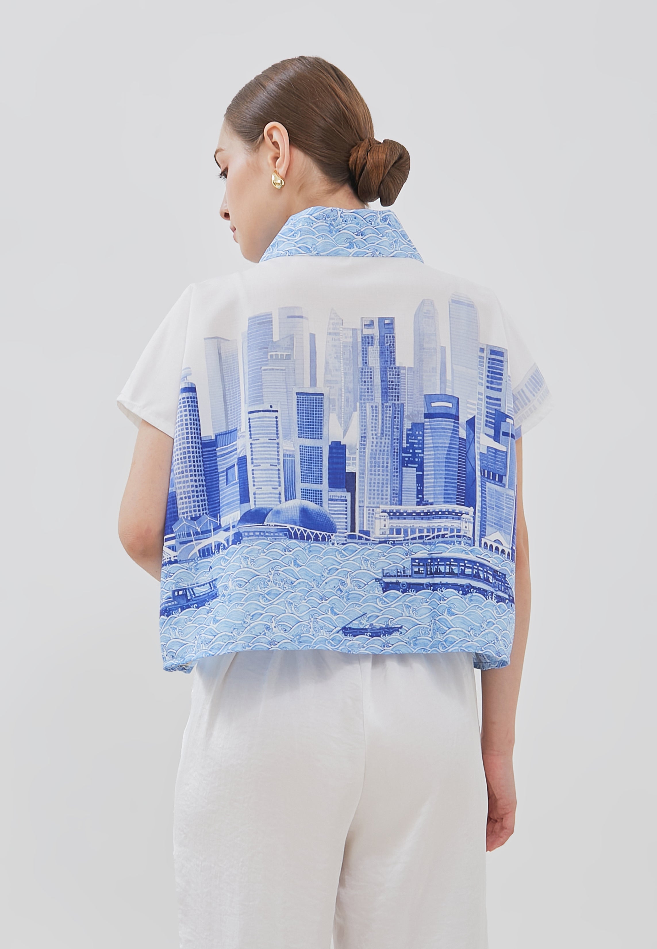 SINGAPORE SKYLINE Blue Kimono Top