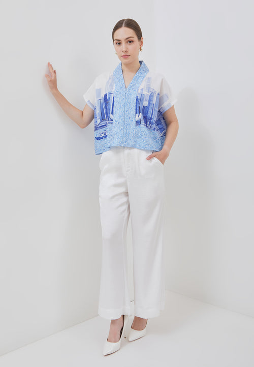 SINGAPORE SKYLINE Blue Kimono Top
