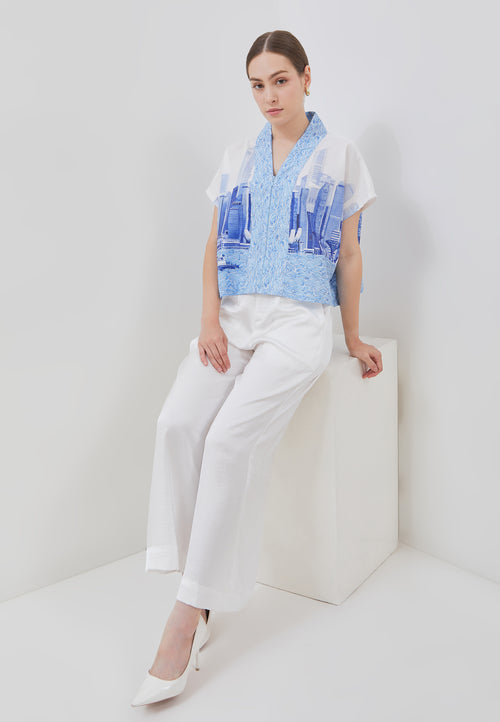 SINGAPORE SKYLINE Blue Kimono Top