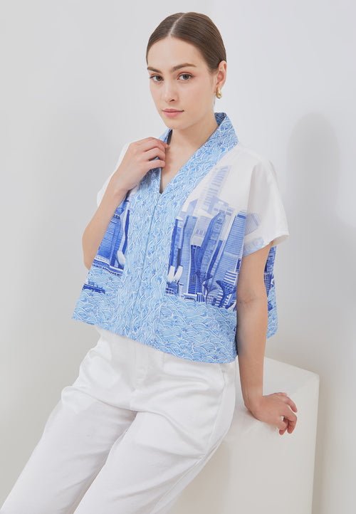 SINGAPORE SKYLINE Blue Kimono Top