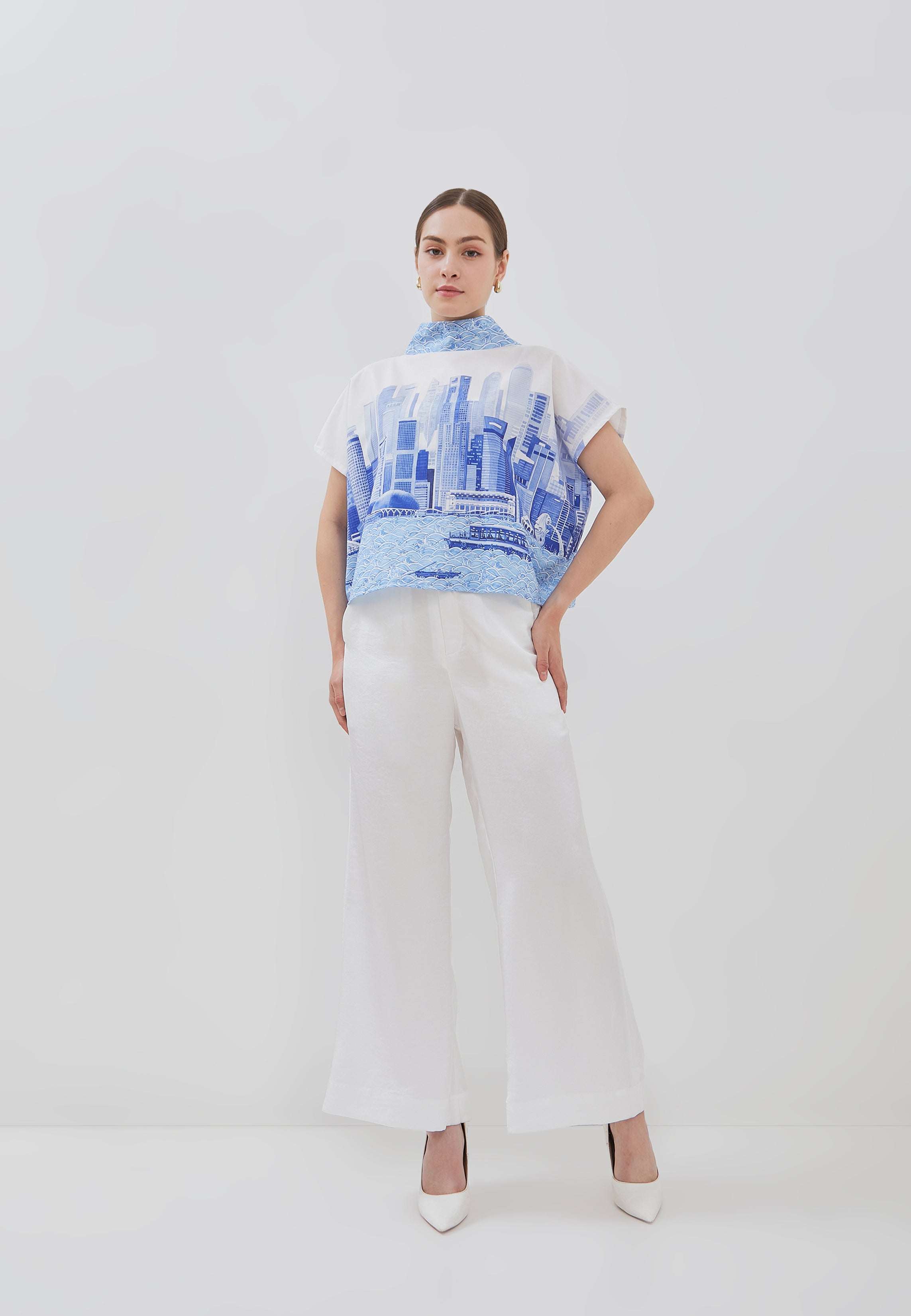 SINGAPORE SKYLINE Blue Kimono Top