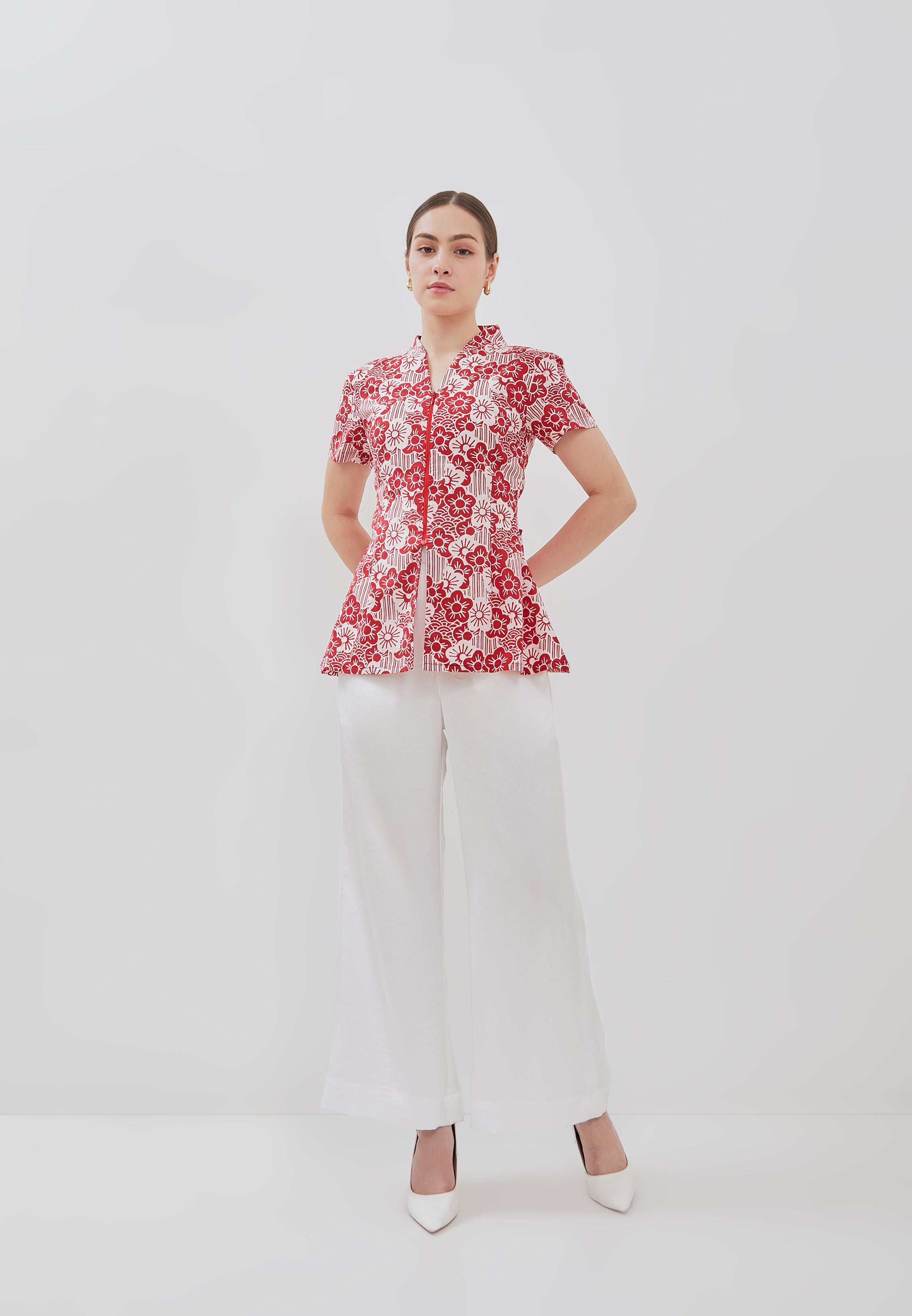 BANGKIT Red Batik Kebaya Peplum Top