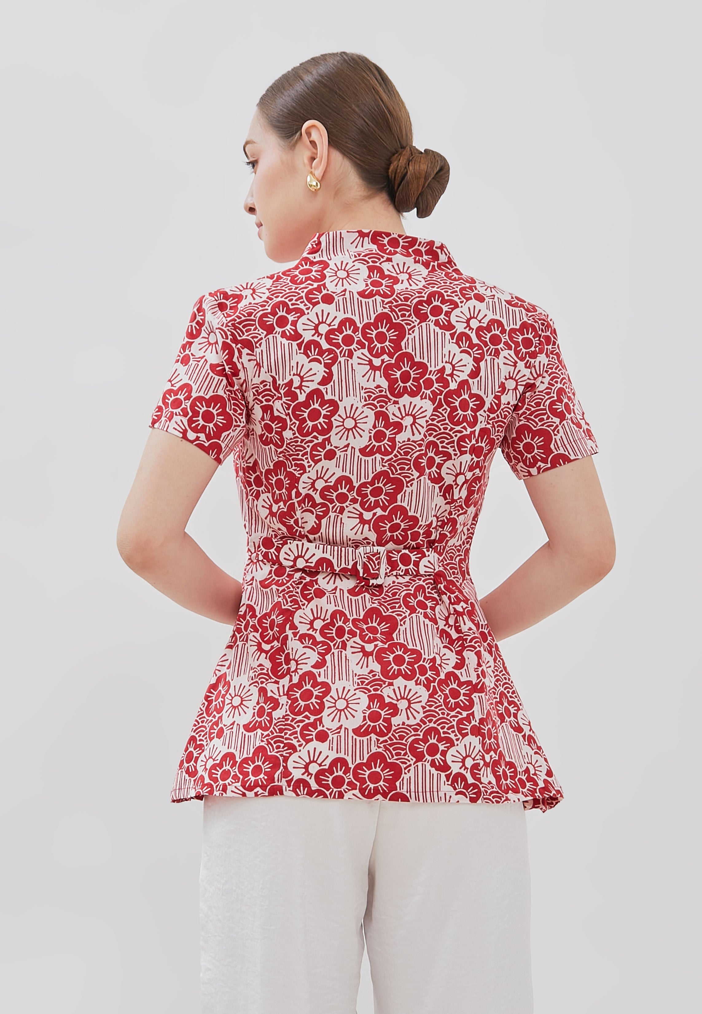 BANGKIT Red Batik Kebaya Peplum Top