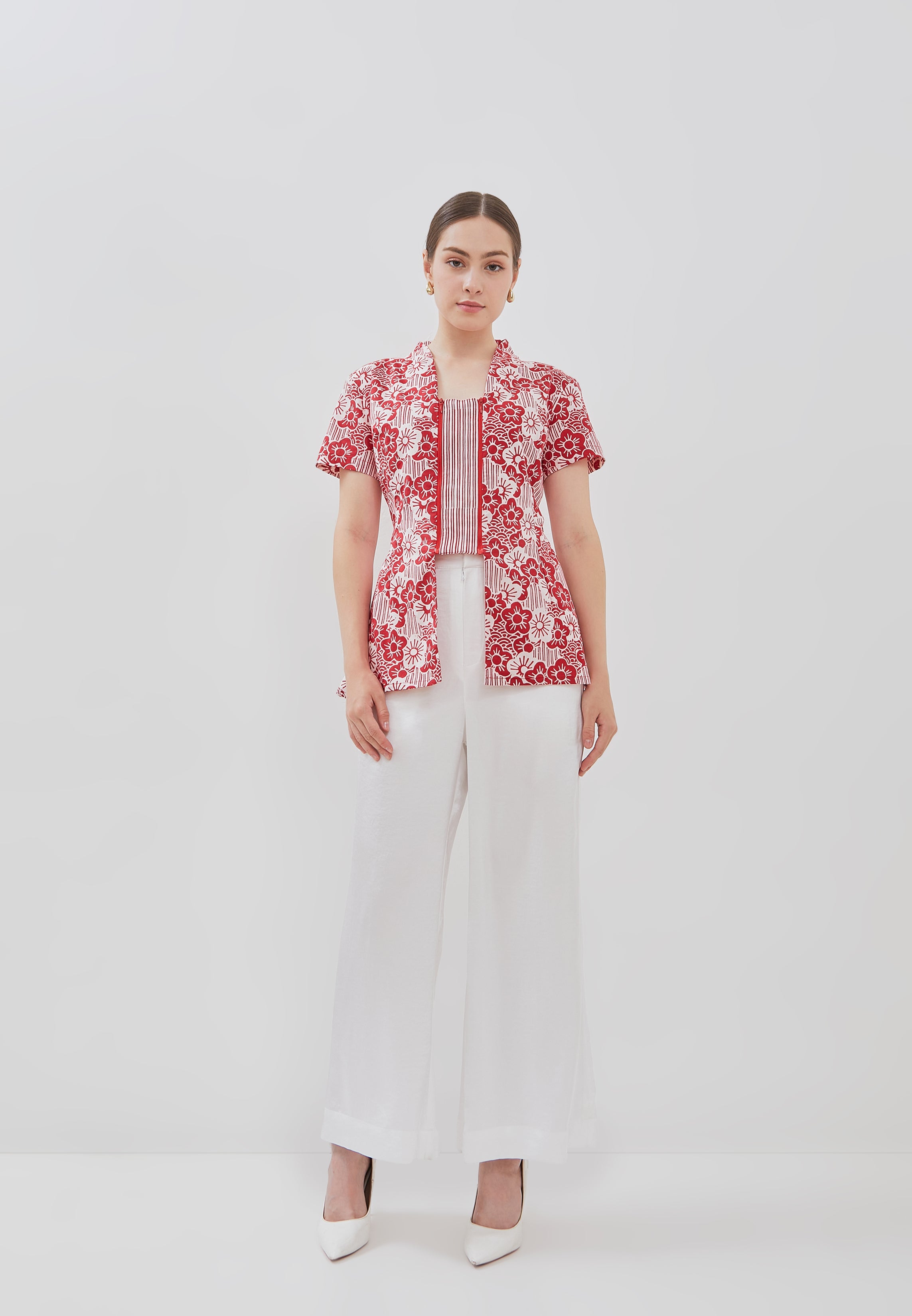 BANGKIT Red Batik Kebaya Peplum Top