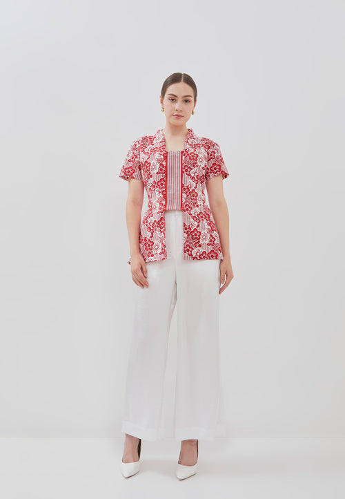 BANGKIT Red Batik Kebaya Peplum Top