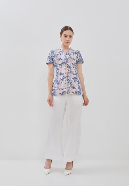 BANGKIT Blue & Pink Batik Kebaya Peplum Top