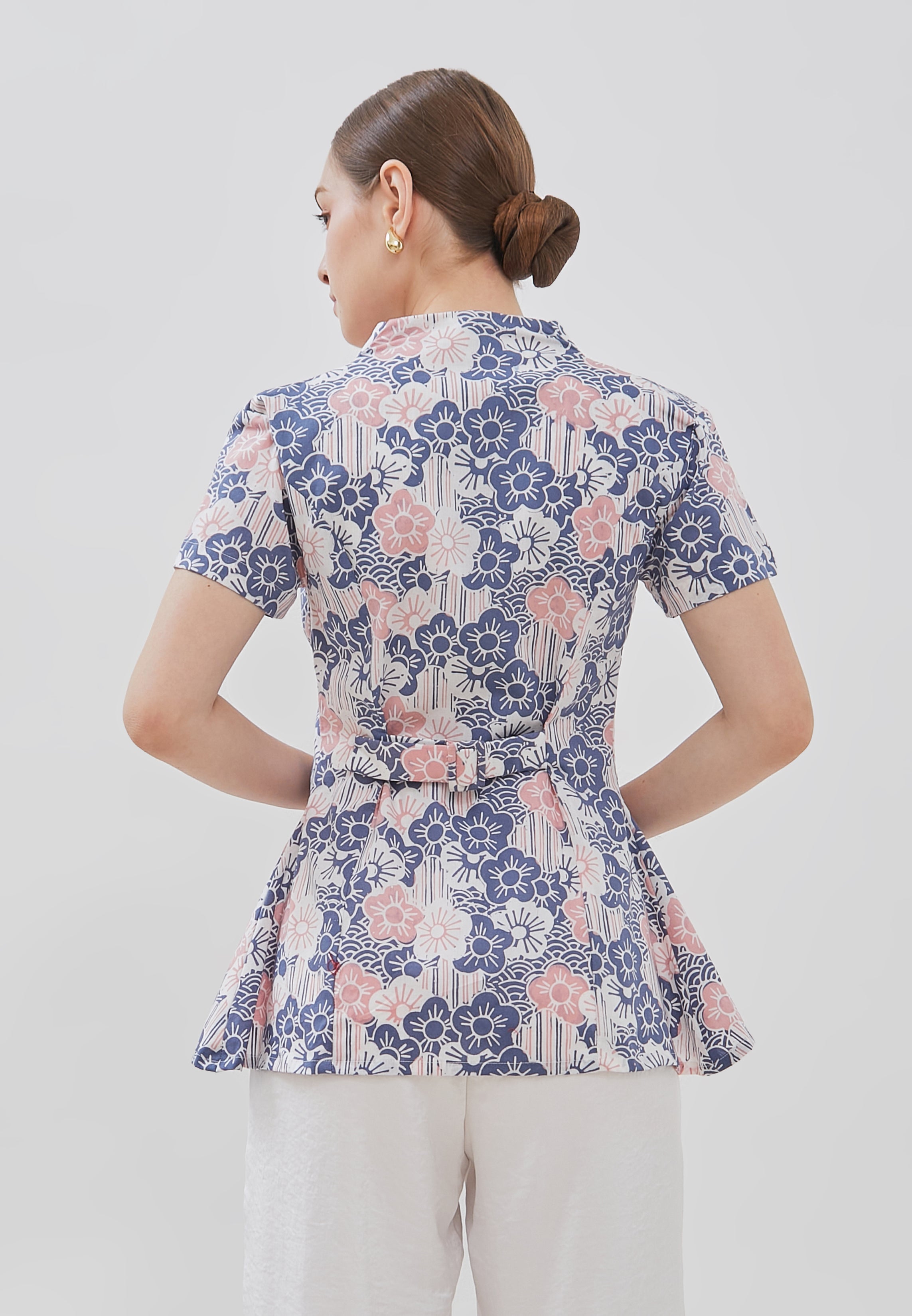 BANGKIT Blue & Pink Batik Kebaya Peplum Top