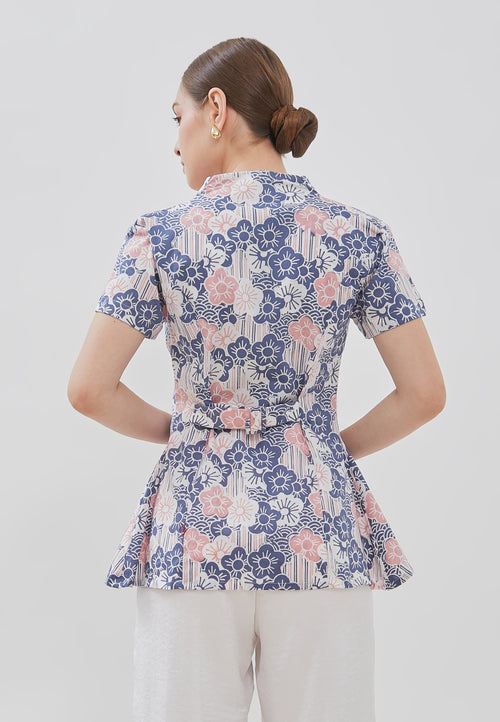 BANGKIT Blue & Pink Batik Kebaya Peplum Top