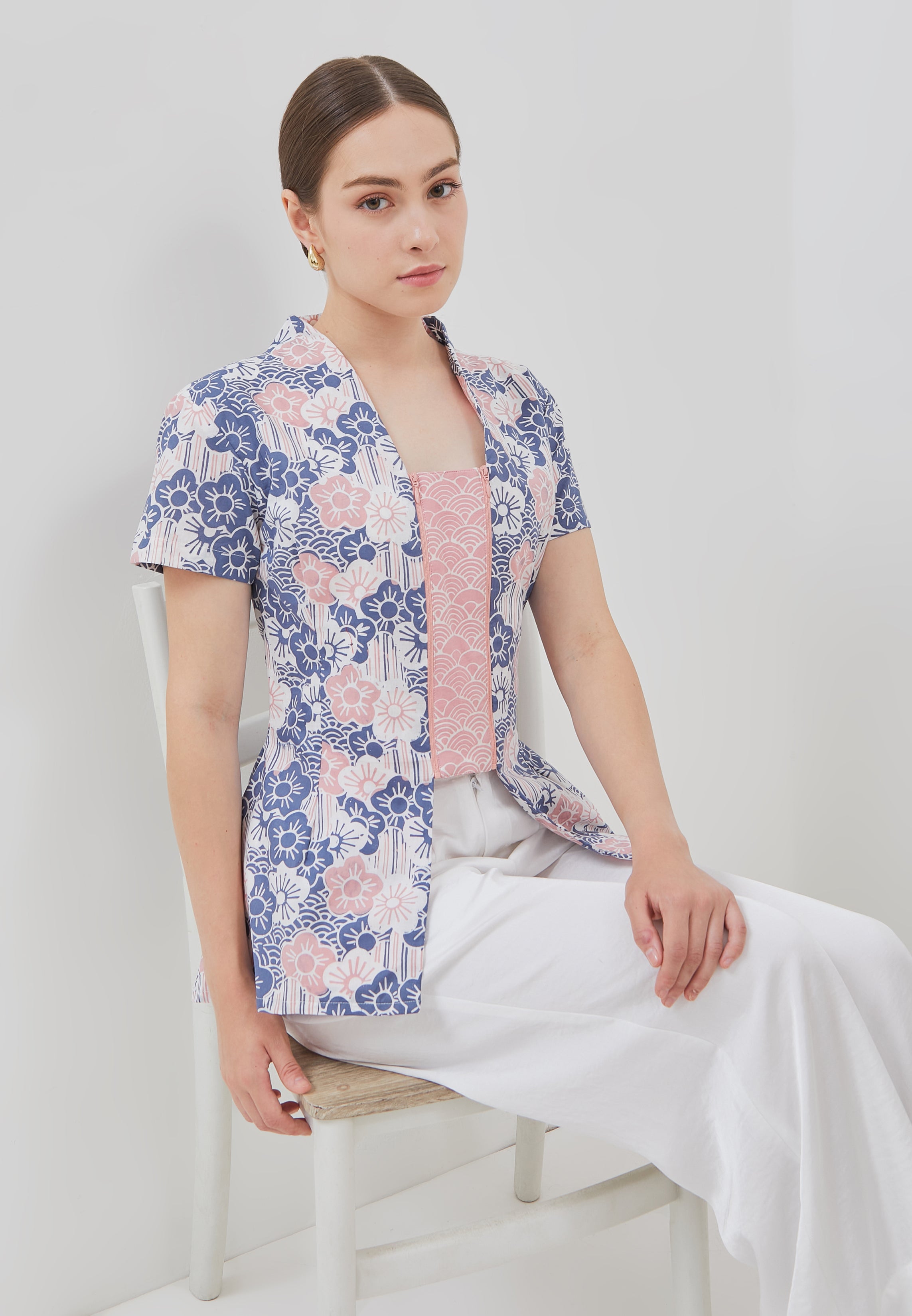 BANGKIT Blue & Pink Batik Kebaya Peplum Top
