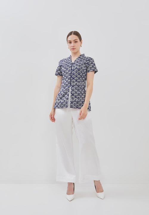 PEACOCK Navy Batik Kebaya Peplum Top