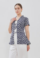 PEACOCK Navy Batik Kebaya Peplum Top