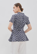 PEACOCK Navy Batik Kebaya Peplum Top