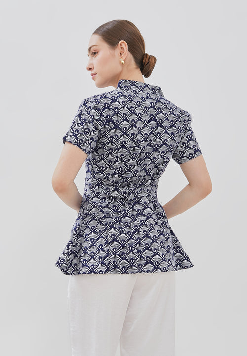 PEACOCK Navy Batik Kebaya Peplum Top