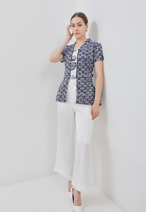 PEACOCK Navy Batik Kebaya Peplum Top