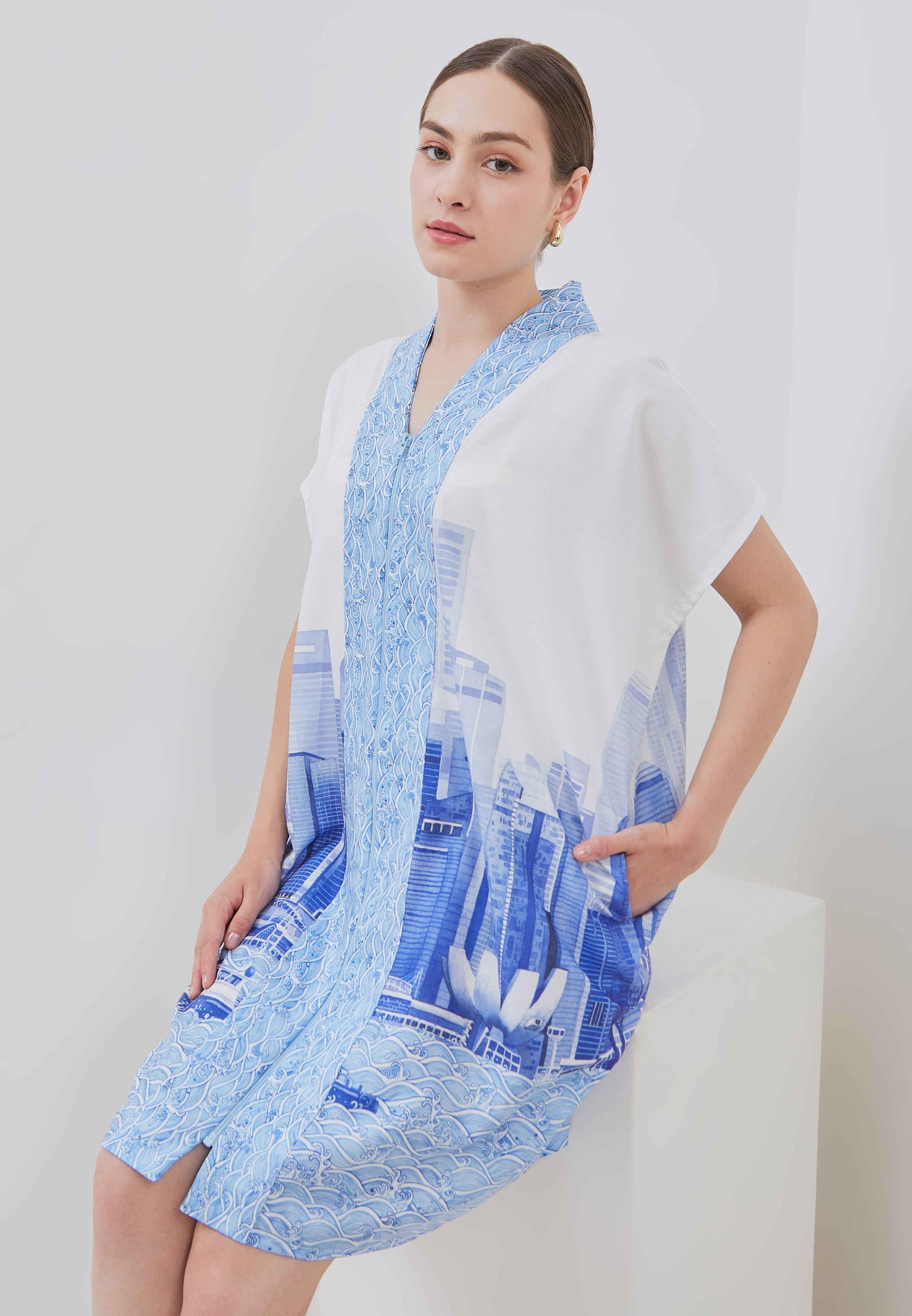 SINGAPORE SKYLINE Blue Nyonya Dress