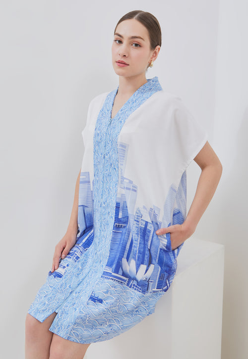 SINGAPORE SKYLINE Blue Nyonya Dress
