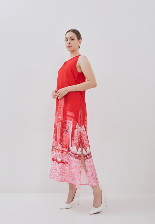 SINGAPORE SKYLINE Red Maxi Dress