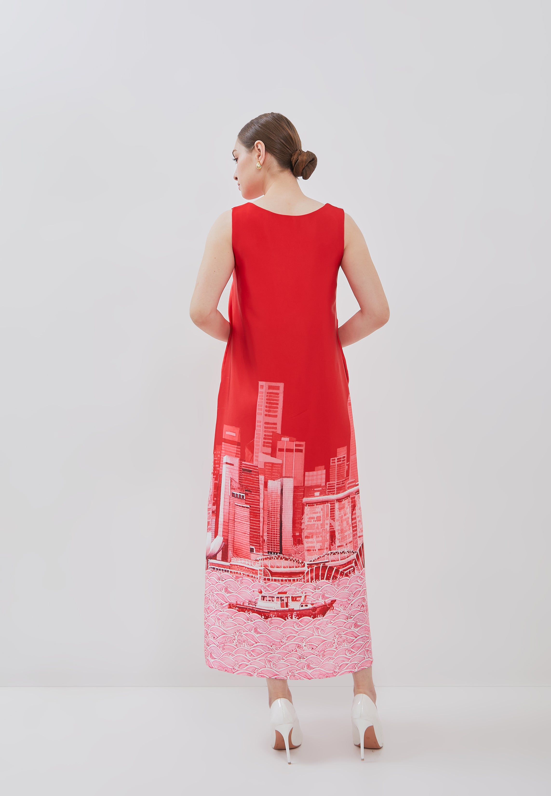 SINGAPORE SKYLINE Red Maxi Dress
