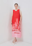 SINGAPORE SKYLINE Red Maxi Dress
