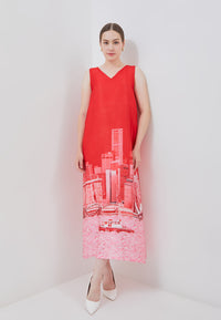 SINGAPORE SKYLINE Red Maxi Dress